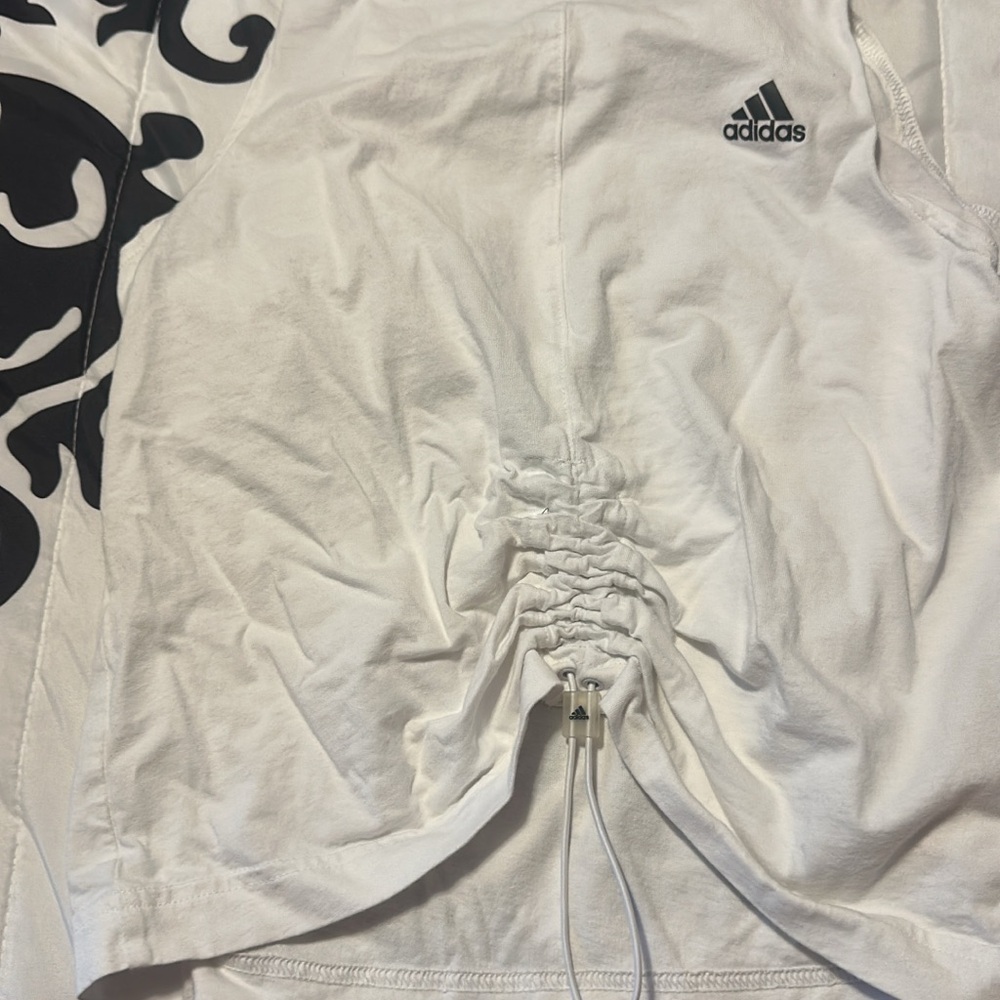 Adidas White Ruched Tee with Black Logo